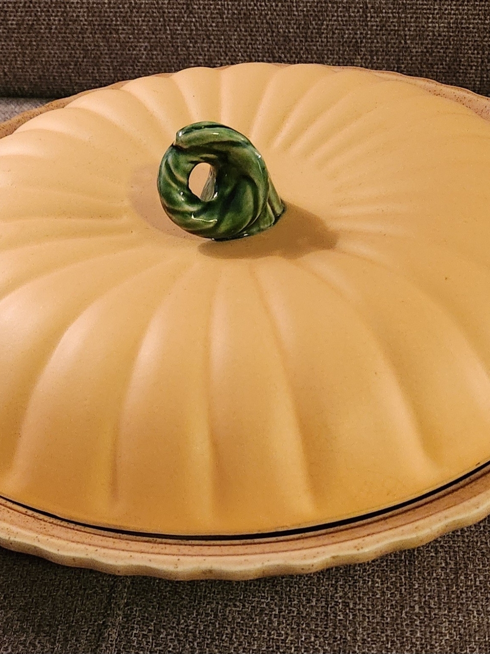Oversized 12.5" Vintage Ceramic Pumpkin Pie Keeper Plate with Lid Covered Dish